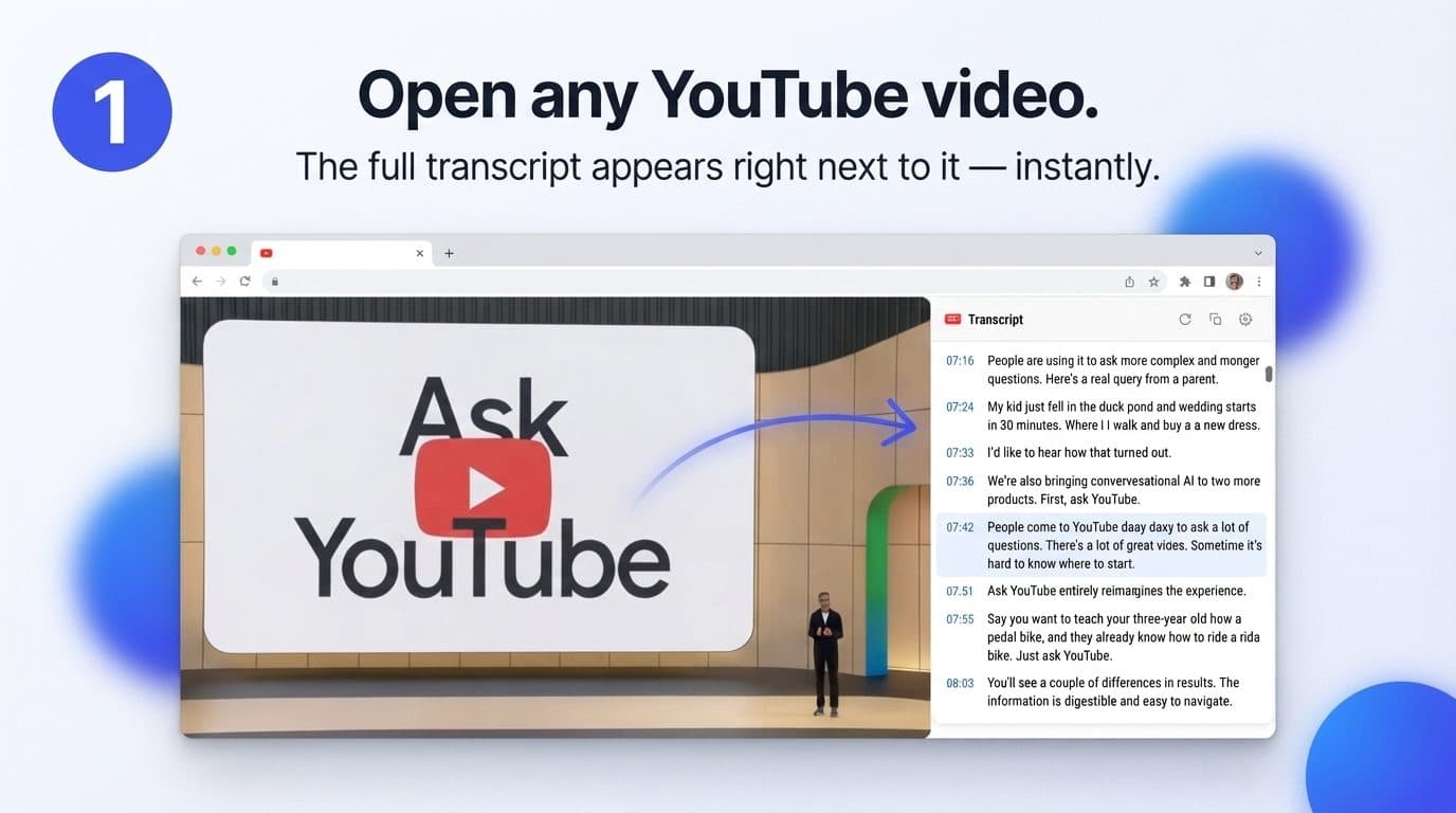 Opening a YouTube video before pulling its transcript