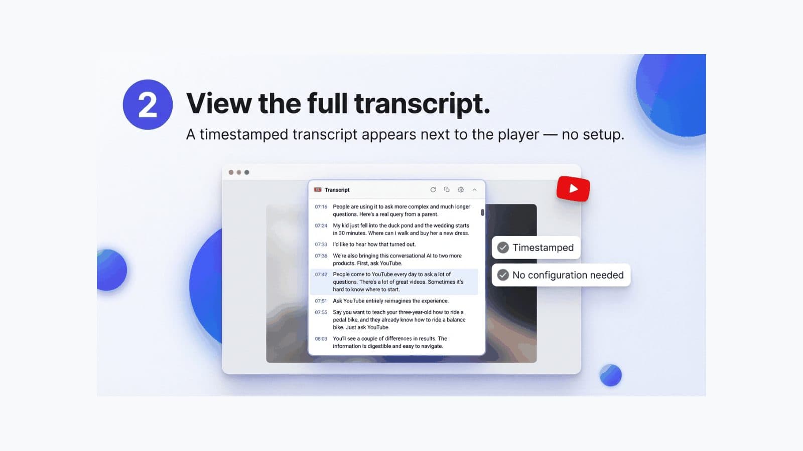 The full transcript panel open beside a YouTube video