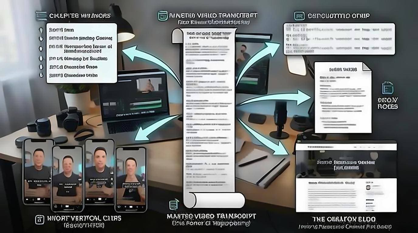 Creator copying a YouTube transcript to repurpose a video into chapters, subtitles, and a blog post